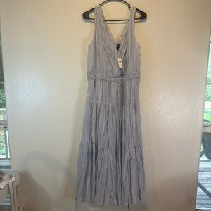 NEW GAP Light grey pleated tiered Maxi Dress L